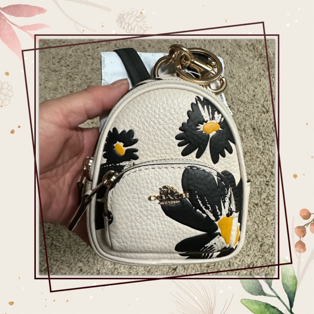 NWT COACH Mini Backpack Coin Case Bag Charm Floral Print